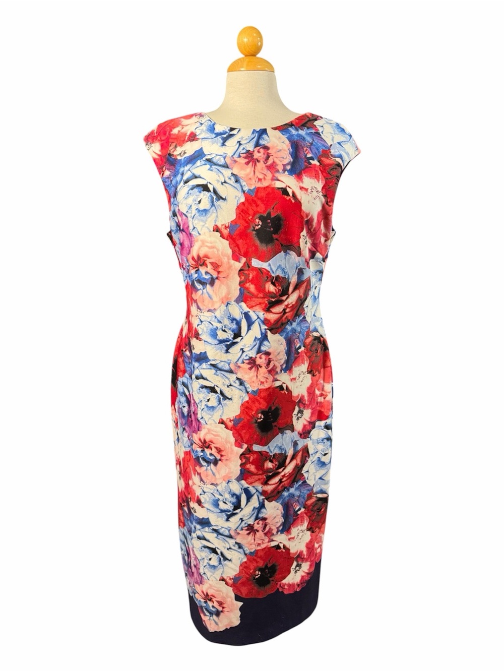 Vince Camuto Red, Blue & White Floral Sheath Dress Size 16